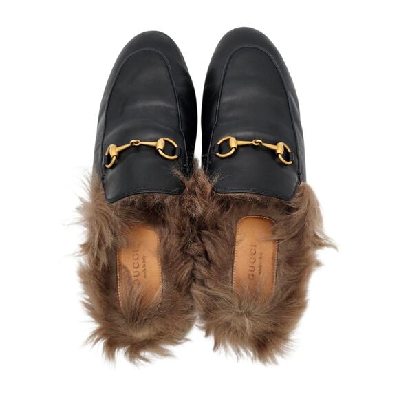 Gucci Princetown Horsebit Flat Slide Mule Fur Lined Black Leather Size 40 US 10 - Picture 4 of 9